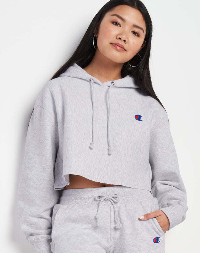 Champion Reverse Weave Cropped Cut-Off C Logo Hoodie Dames - Grijs - Belgie 6179GIDXC